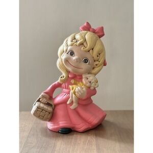 Vintage Atlantic Mold Little Girl Pink Dress With Doll And‎ Basket Child 11"